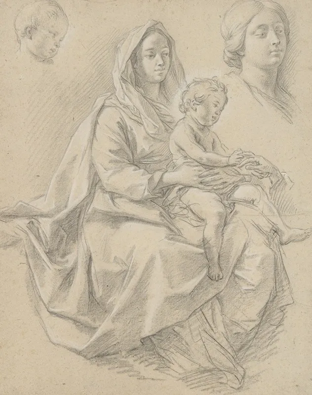 Seated Woman With A Child On Her Lap Study For A Mystic Marriage Of St Catherine Of Alexandria 2 Wall Art by Etienne Parrocel - High-Resolution Digital Print