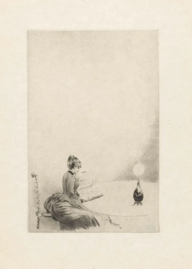 Seated Woman With An Album At A Table Wall Art by Henri Boutet - High-Resolution Digital Print
