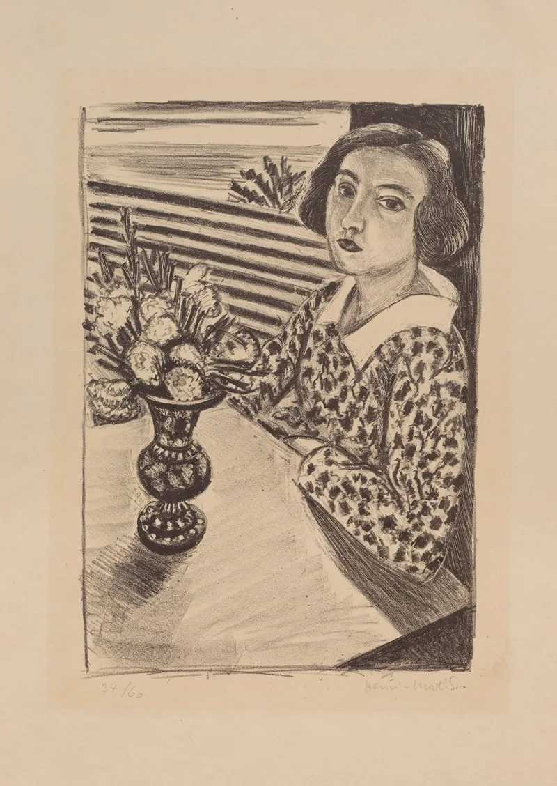 Seated Young Girl With A Bouquet Of Flowers Wall Art by Henri Matisse - High-Resolution Digital Print