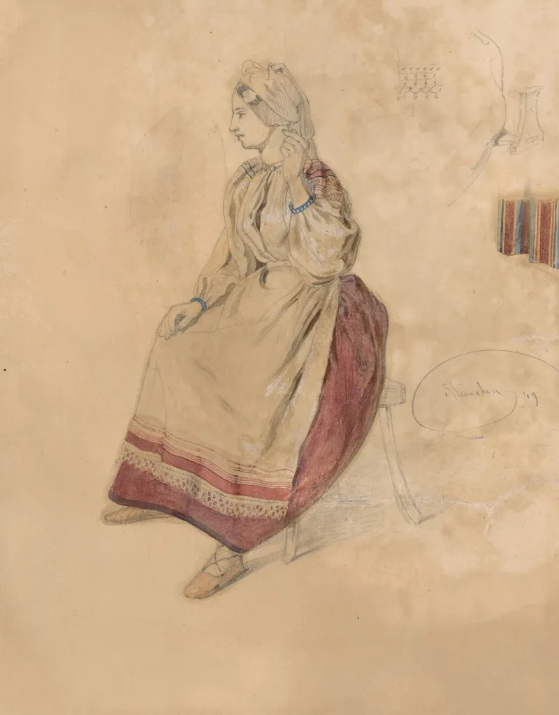 Seated Young Woman In A Folk Costume