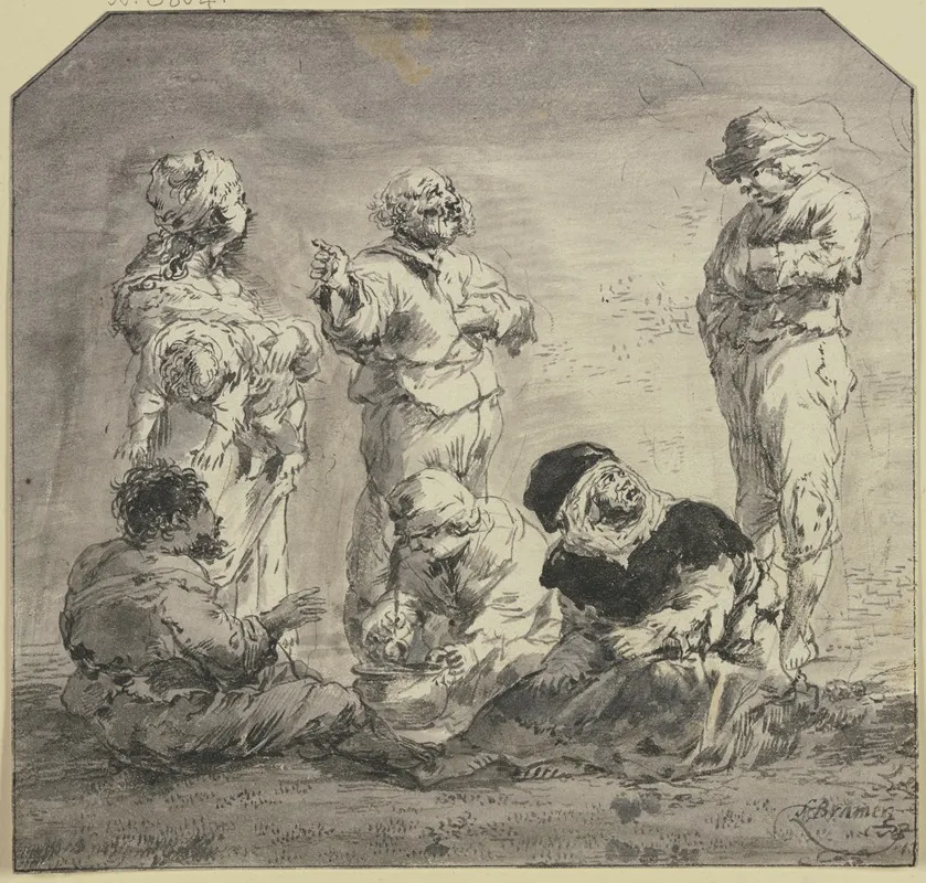 Sechs Bettler Und Bettlerinnen Um Einen Topf Mit Essen Wall Art by Leonaert Bramer - High-Resolution Digital Print