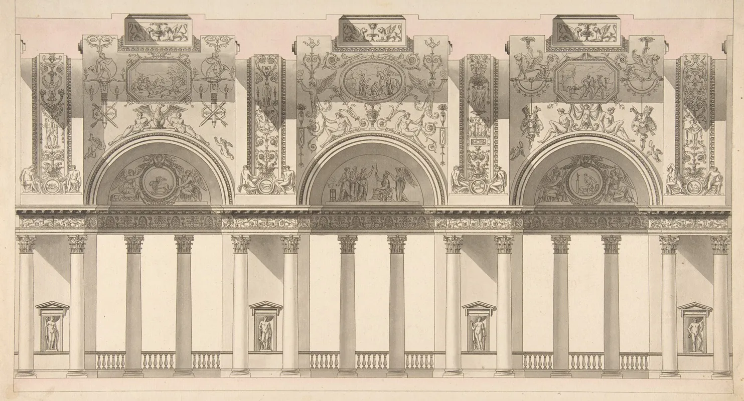 Section Of A Galerie Dans Le Palais Dun Souverain Wall Art by Charles Pierre Joseph Normand - High-Resolution Digital Print