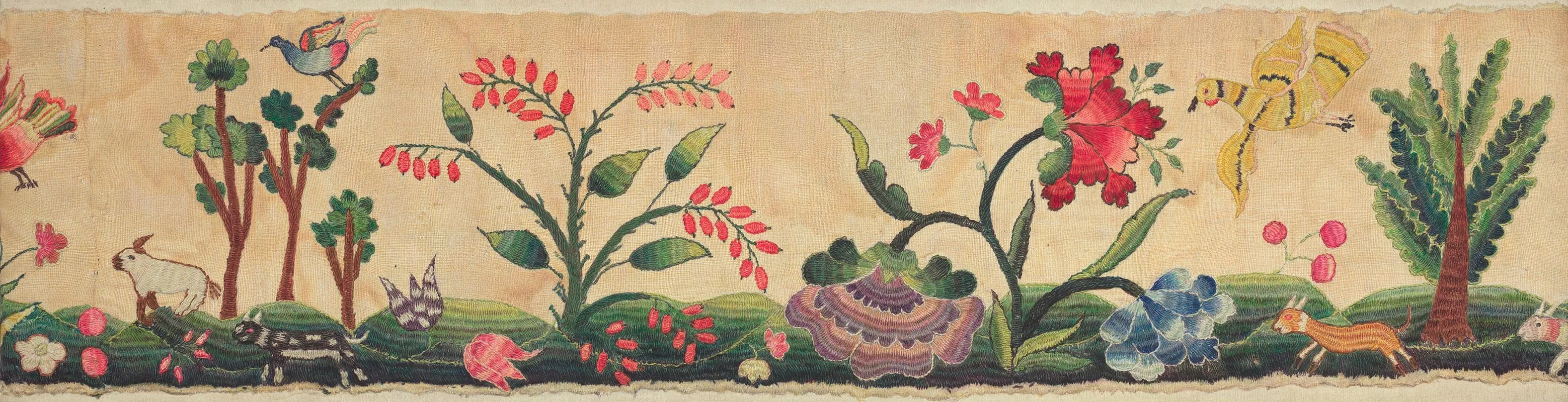 Section Of Crewel Embroidery On Border Of Petticoat