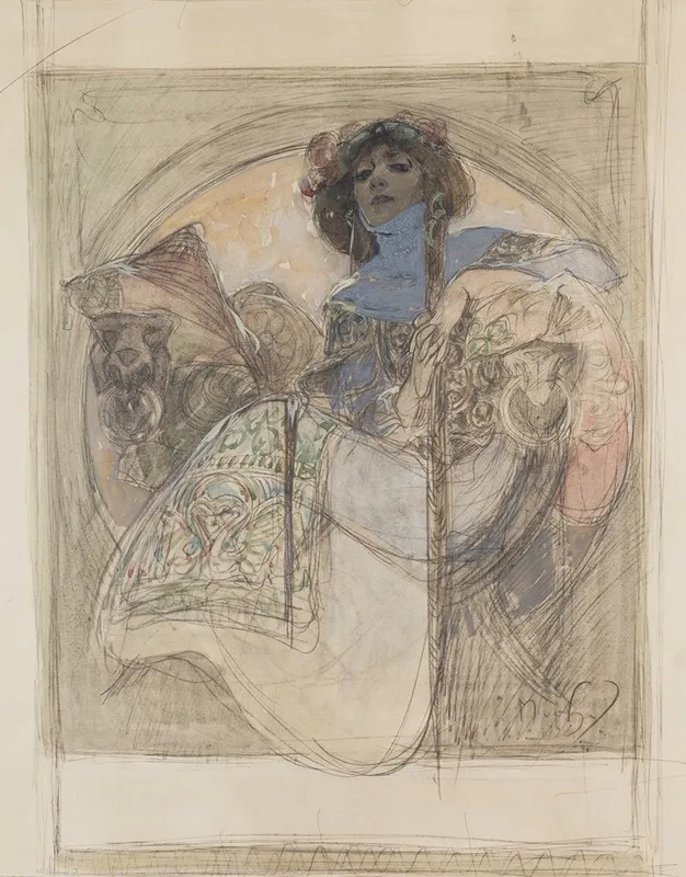Sedici Zena Studie K Plakatu Wall Art by Alphonse Mucha - Canvas Print