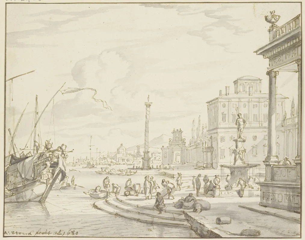 Seehafen Mit Einem Brunnen Und Einer Saule