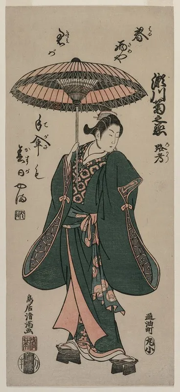 Segawa Kikunojo Roko Holding An Umbrella