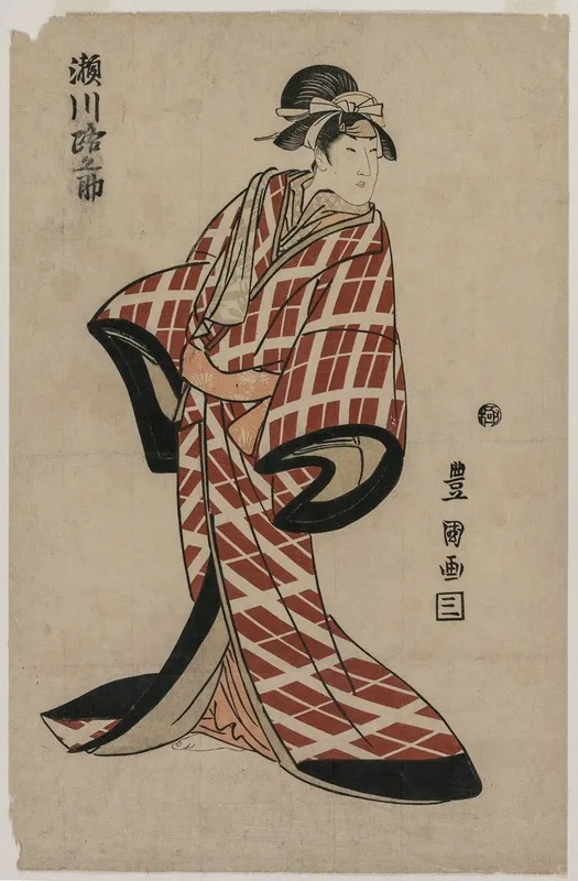 Segawa Michinosuke Wearing A Padded Plaid Robe Wall Art by Toyokuni Utagawa - High-Resolution Digital Print