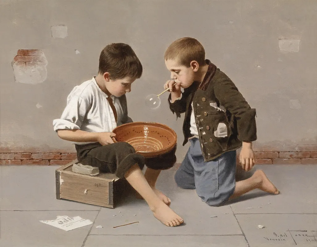 Seifenblasende Kinder Wall Art by Giulio del Torre - High-Resolution Digital Print