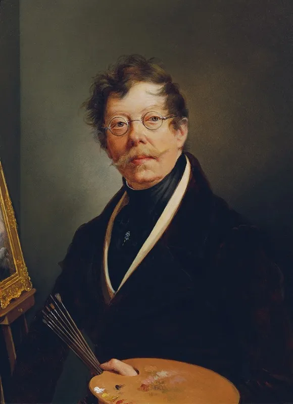 Selbstbildnis An Der Staffelei Wall Art by Friedrich Johann Gottlieb Lieder - High-Resolution Digital Print