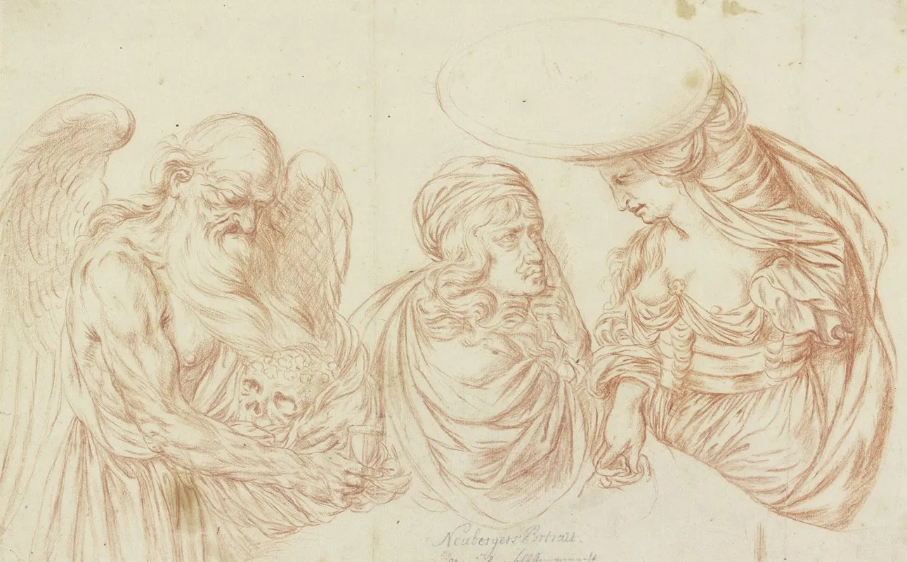 Selbstbildnis Des Kunstlers Zwischen Chronos Und Pallas Athene Fur Eine Wachsbossierung Heute Im Museum August Kestner In Hannover Wall Art by Daniel Neuberger the Younger - High-Resolution Digital Print