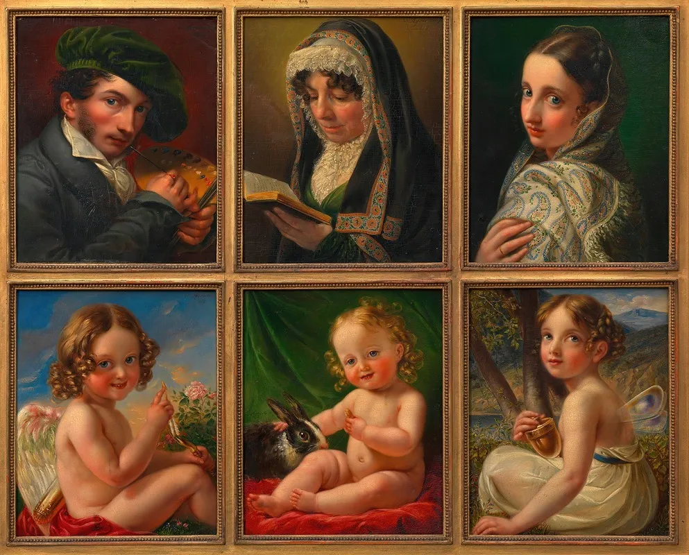 Selbstbildnis Tableau Von Sechs Bildnissen Der Familie Agricola Wall Art by Karl Joseph Aloys Agricola - High-Resolution Digital Print