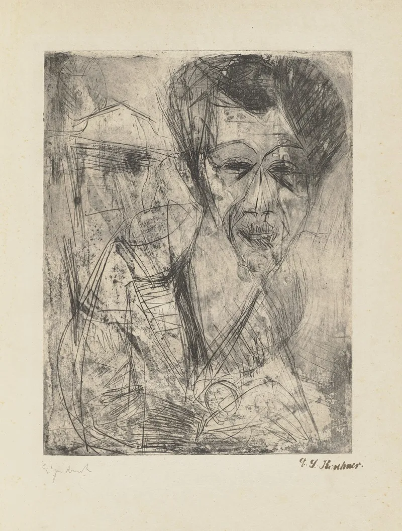 Selbstbildnis Zeichnend 2 Wall Art by Ernst Ludwig Kirchner - High-Resolution Digital Print