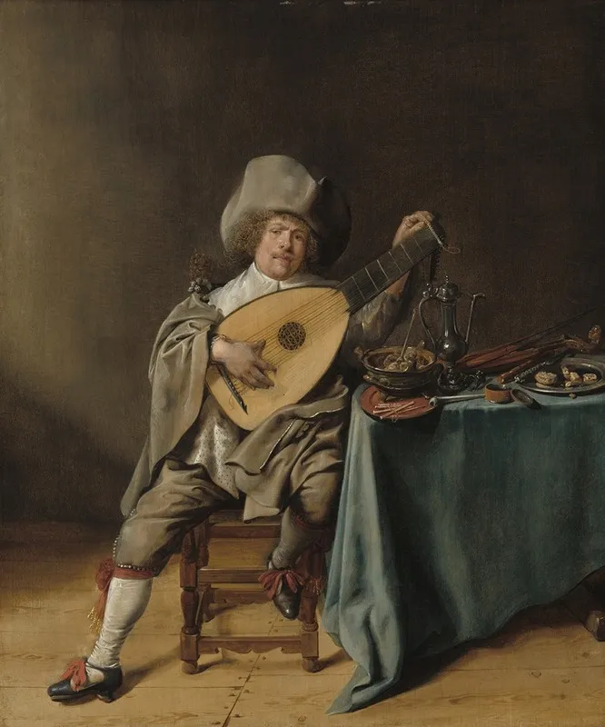 Self Portrait As A Lute Player Wall Art by Jan Miense Molenaer - High-Resolution Digital Print