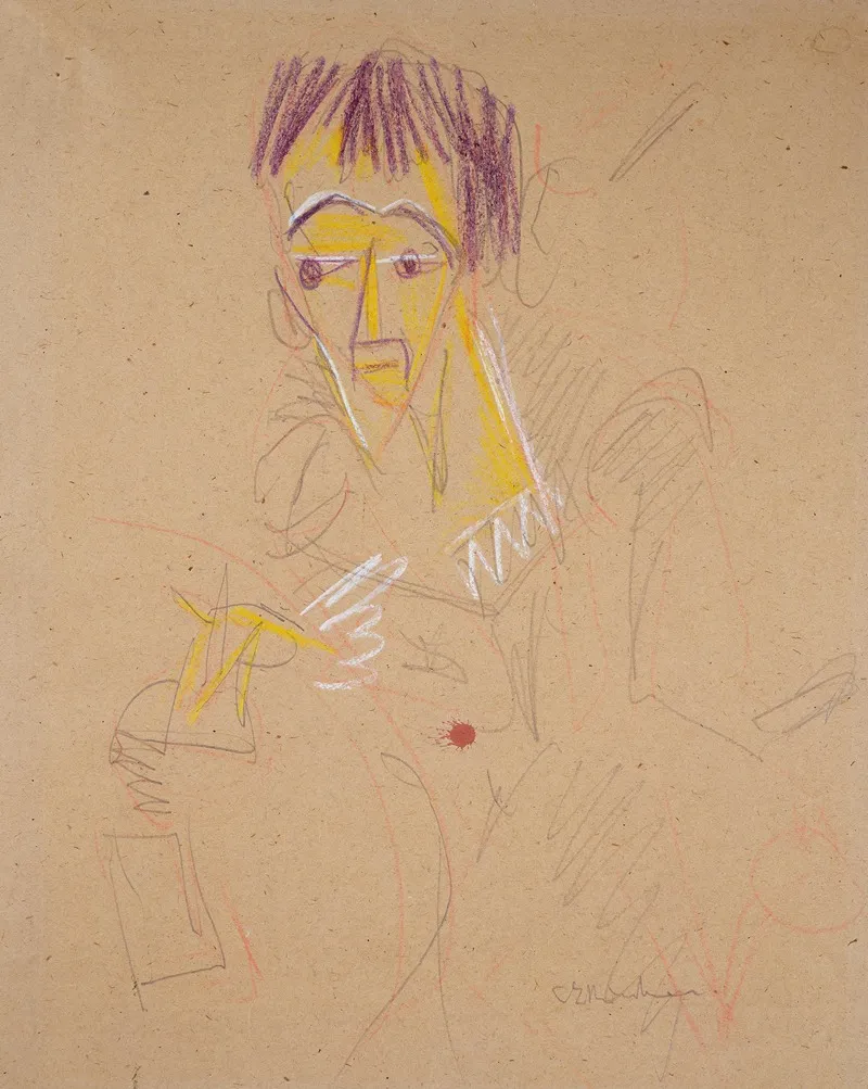Self Portrait Drawing Wall Art by Ernst Ludwig Kirchner - High-Resolution Digital Print