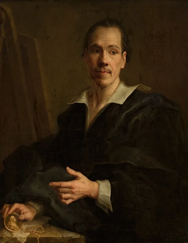 Self Portrait Holding A Miniature Portrait Of The Prince Of Liechtenstein Wall Art by Christian Seybold - High-Resolution Digital Print