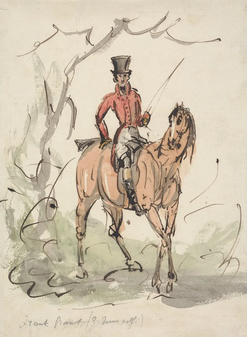 Self Portrait Hunting In A Scarlet Coat And Tall Hat