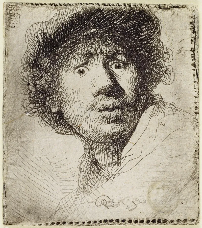 Self Portrait In A Cap Wide Eyed And Open Mouthed Wall Art by Rembrandt van Rijn - High-Resolution Digital Print