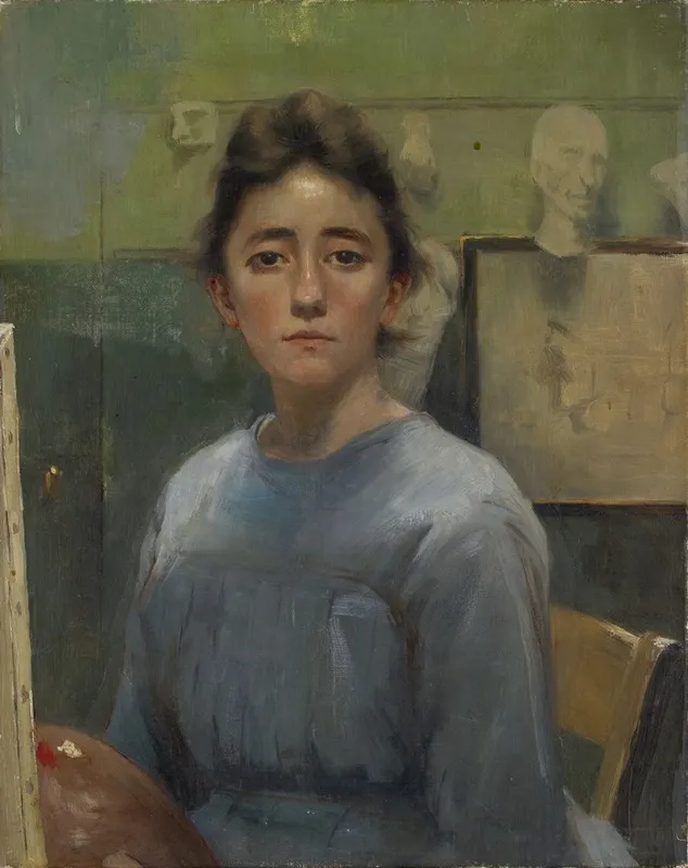Self Portrait In Front Of The Easel Wall Art by Augusta Roszmann - High-Resolution Digital Print