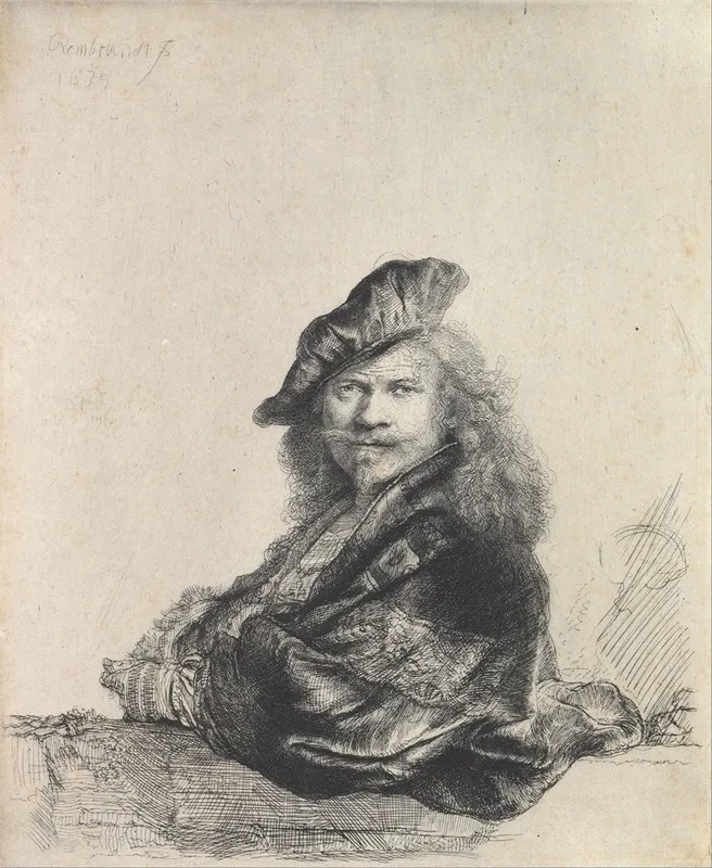 Self Portrait Leaning On A Stone Sill 2 Wall Art by Rembrandt van Rijn - High-Resolution Digital Print