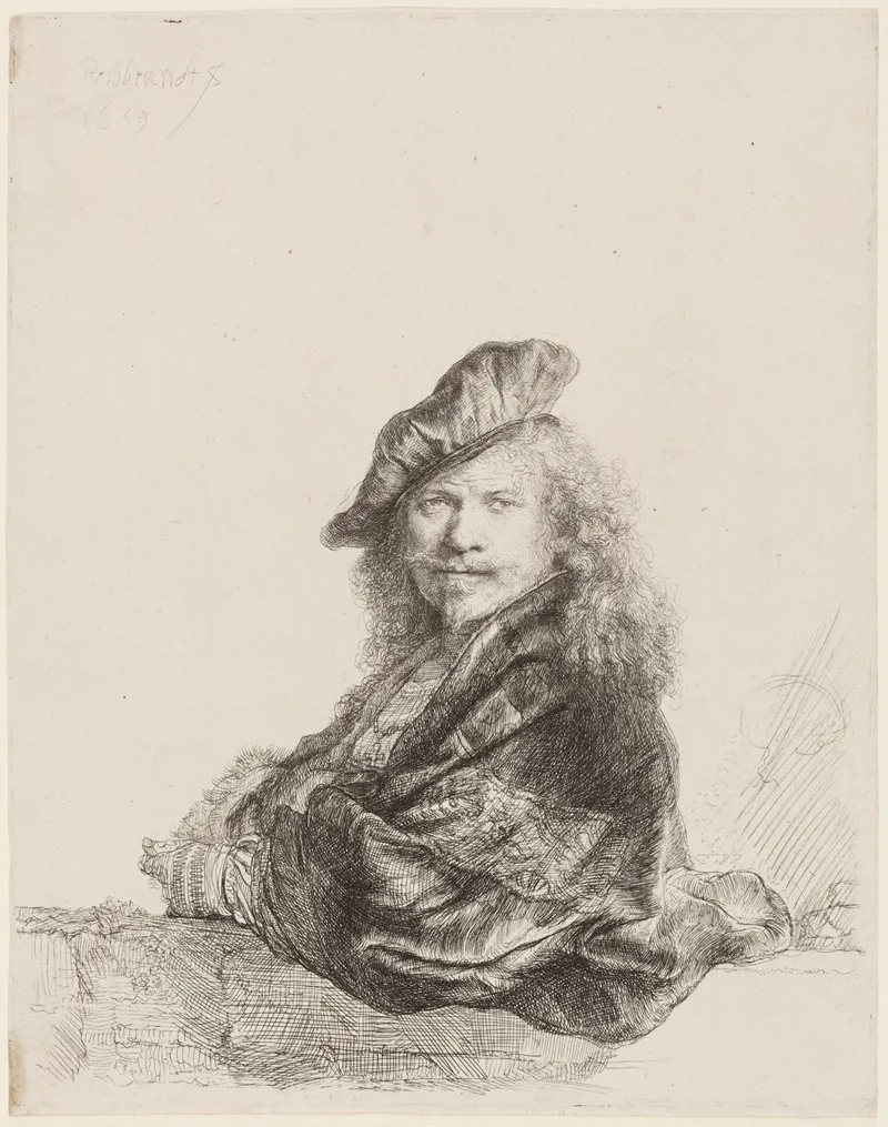 Self Portrait Leaning On A Stone Sill 3 Wall Art by Rembrandt van Rijn - High-Resolution Digital Print