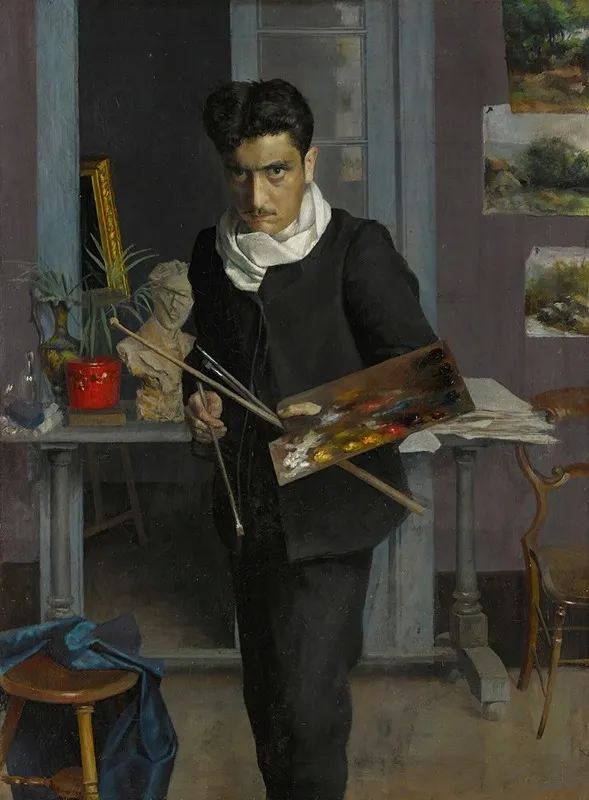 Self Portrait Of The Artist In His Studio 2 Wall Art by Julio Romero De Torres - High-Resolution Digital Print