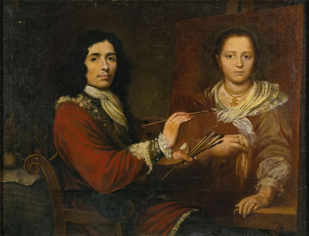 Self Portrait Of The Artist Painting His Wife 2 Wall Art by Giulio Quaglio I - High-Resolution Digital Print