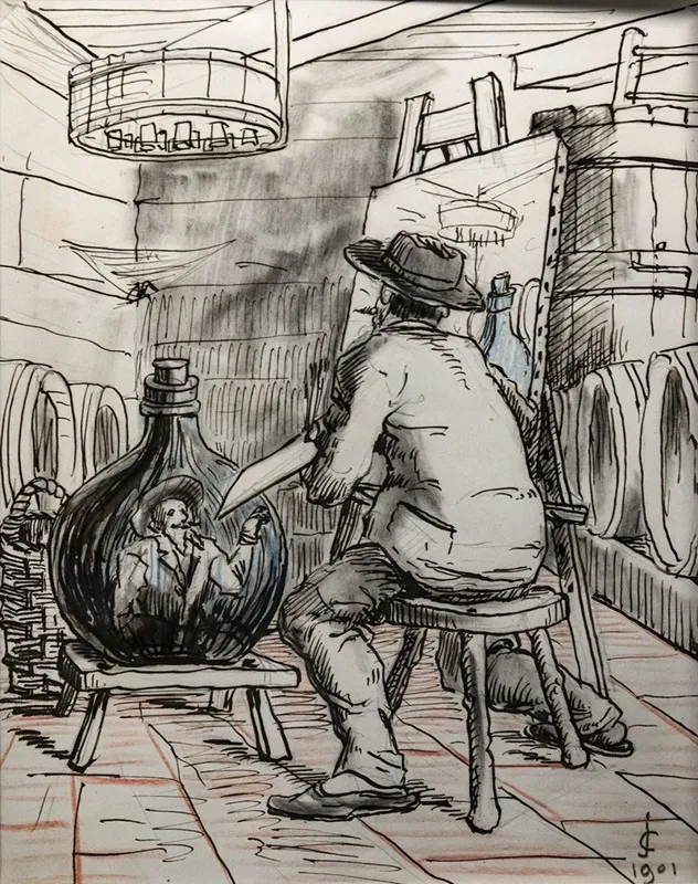 Self Portrait Of The Artist Painting In The Cellar