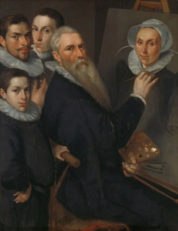 Self Portrait Of The Painter And His Family Wall Art by Jacob Willemsz. Delff the elder - High-Resolution Digital Print