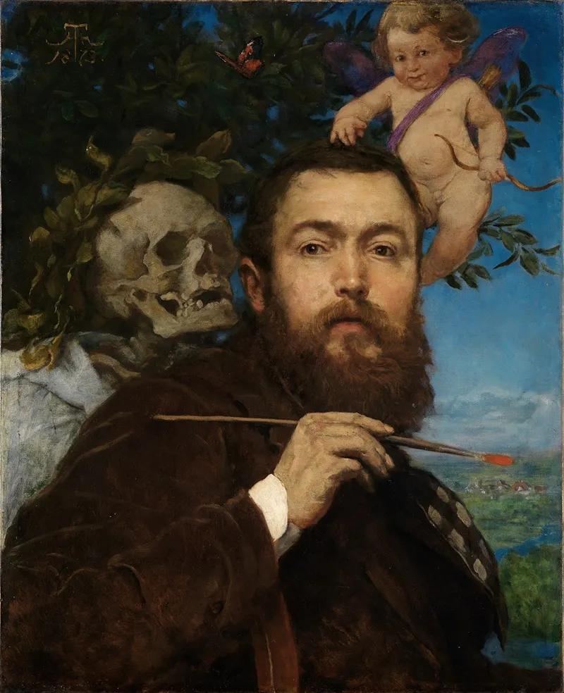 Self Portrait With Cupid And Death Wall Art by Hans Thoma - High-Resolution Digital Print
