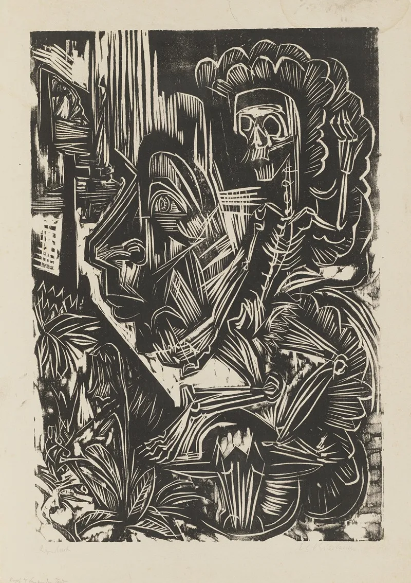 Self Portrait With Dancing Death Wall Art by Ernst Ludwig Kirchner - High-Resolution Digital Print
