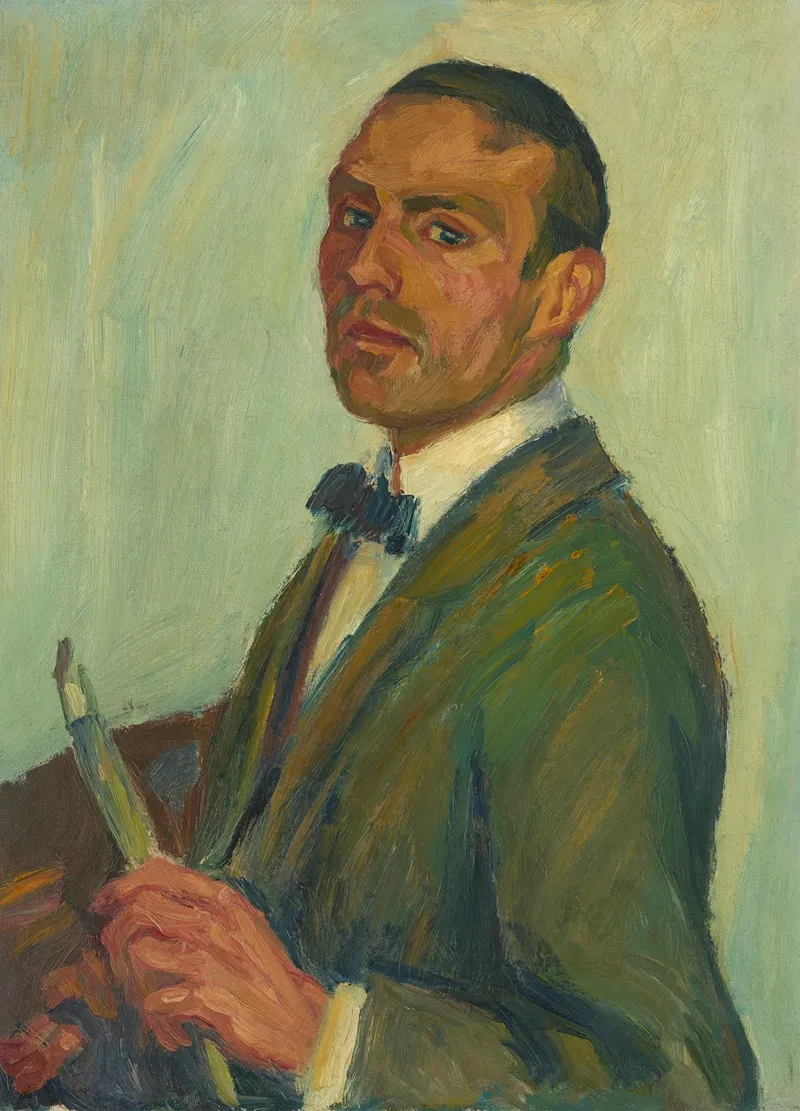 Self Portrait With Paintbrush And Palette Wall Art by Karl Krebs - High-Resolution Digital Print