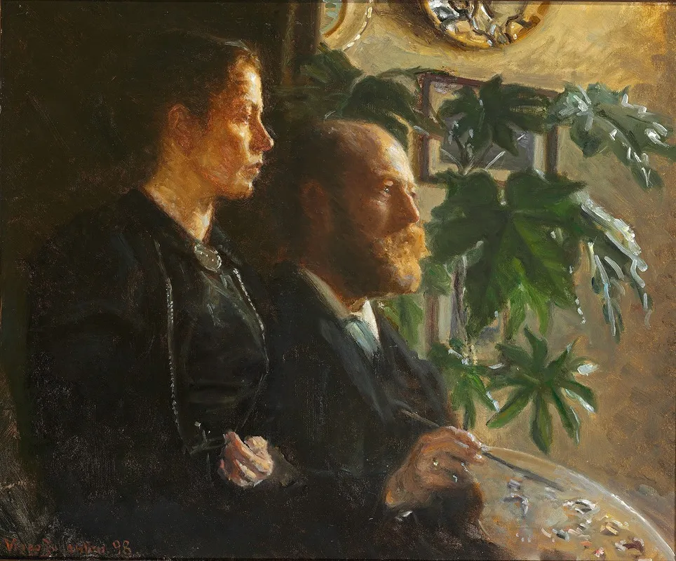 Self Portrait With Palette In Hand And Wife Martha Wall Art by Johansen Viggo - High-Resolution Digital Print