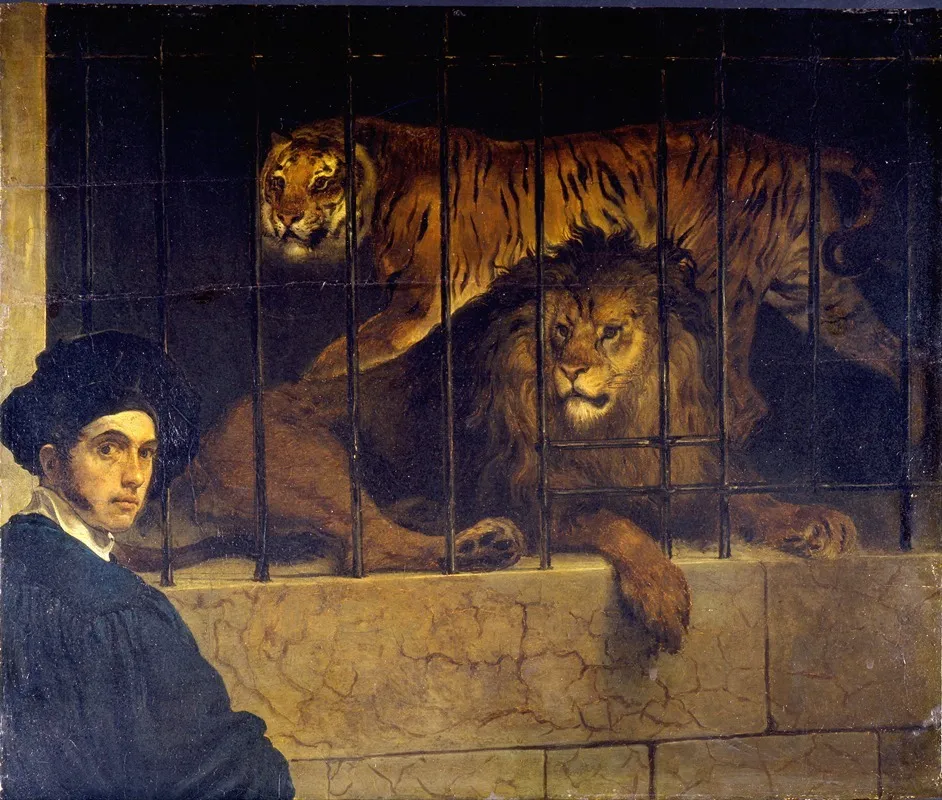 Self Portrait With Tiger And Lion Wall Art by Francesco Hayez - High-Resolution Digital Print