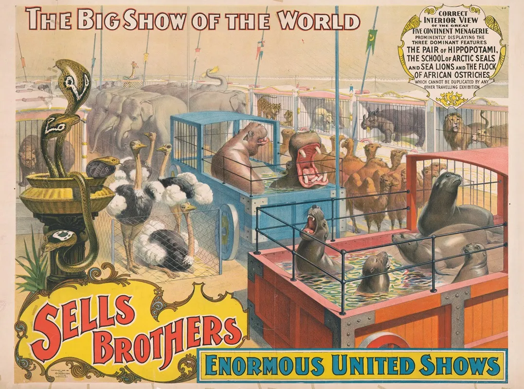 Sells Brothers Enormous United Shows Correct Interior View Of The Great Five Continent Menagerie