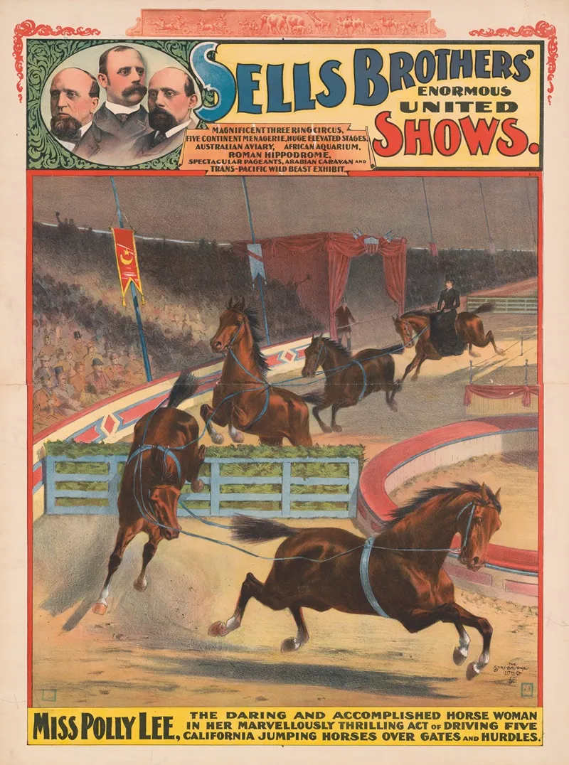 Sells Brothers Enormous United Shows Miss Polly Lee Driving Five California Jumping Horses