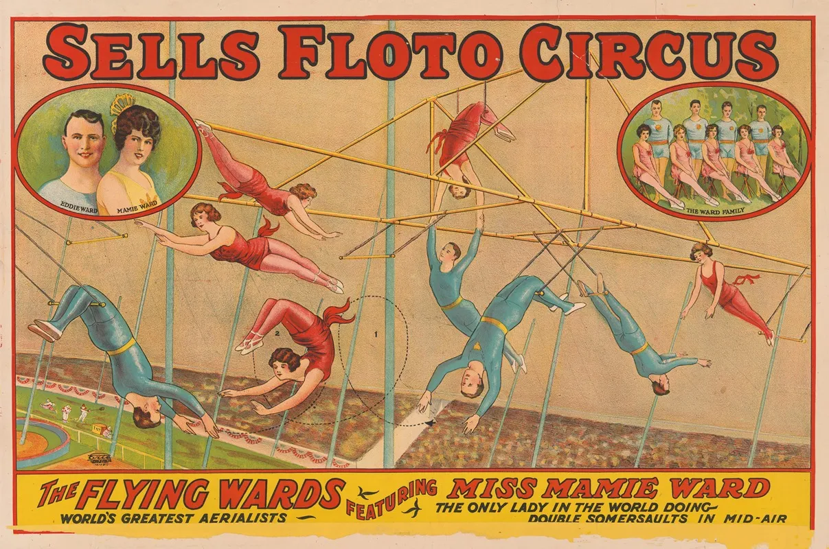 Sells Floto Circus The Flying Wards Featuring Miss Mamie Ward Wall Art by Erie Litho Co. - High-Resolution Digital Print