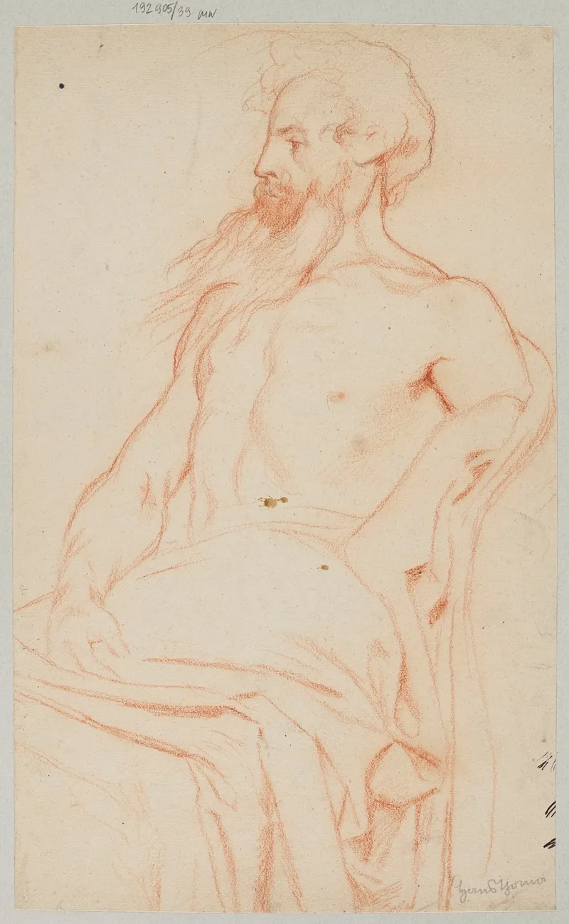 Semi Nude Old Man With A Beard Wall Art by Hans Thoma - High-Resolution Digital Print