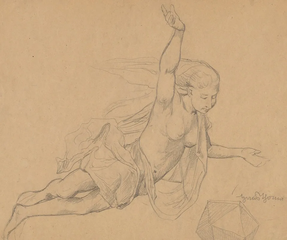 Semi Nude Woman With A Crystal Below Wall Art by Hans Thoma - High-Resolution Digital Print