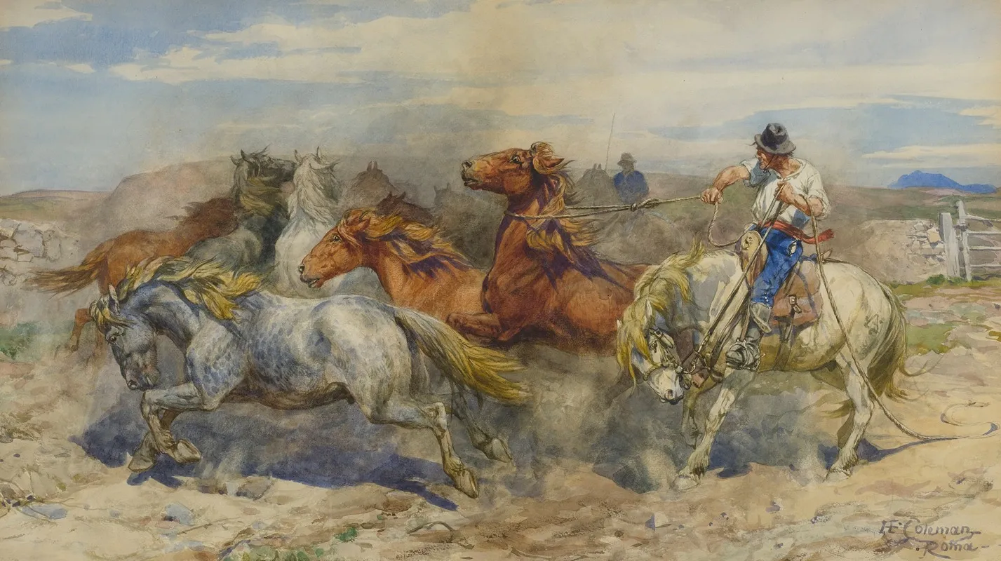 Separating A Stallion Wall Art by Henry Enrico Coleman - High-Resolution Digital Print