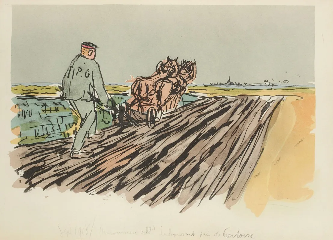Septembre 1918 Prisonnier Allemand Labourant Pres De Pontoise Wall Art by Paul Goute - High-Resolution Digital Print