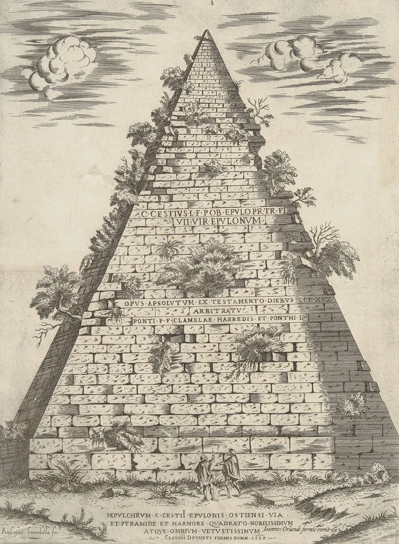 Sepulchrum C Cestii Epulonis Ostensi Via Et Pyramide Et Marmore Quadrato Nobilissimum Atque Omnium Vetustissimum Wall Art by Ambrogio Brambilla - High-Resolution Digital Print