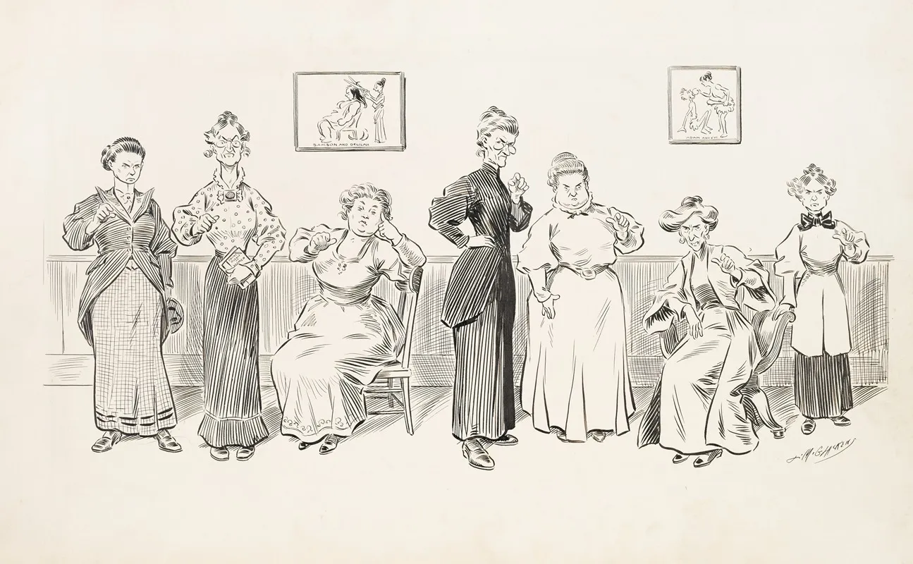 Seven Female Harridans Of Which Two Are Seated In Chairs