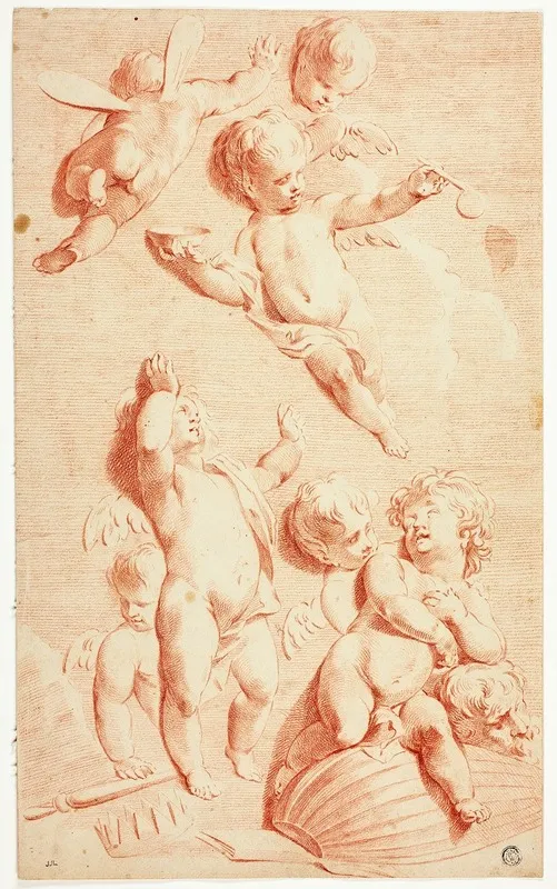 Seven Putti At Play With Symbols Of Vanity Wall Art by Circle of Adriaen van der Werff - High-Resolution Digital Print