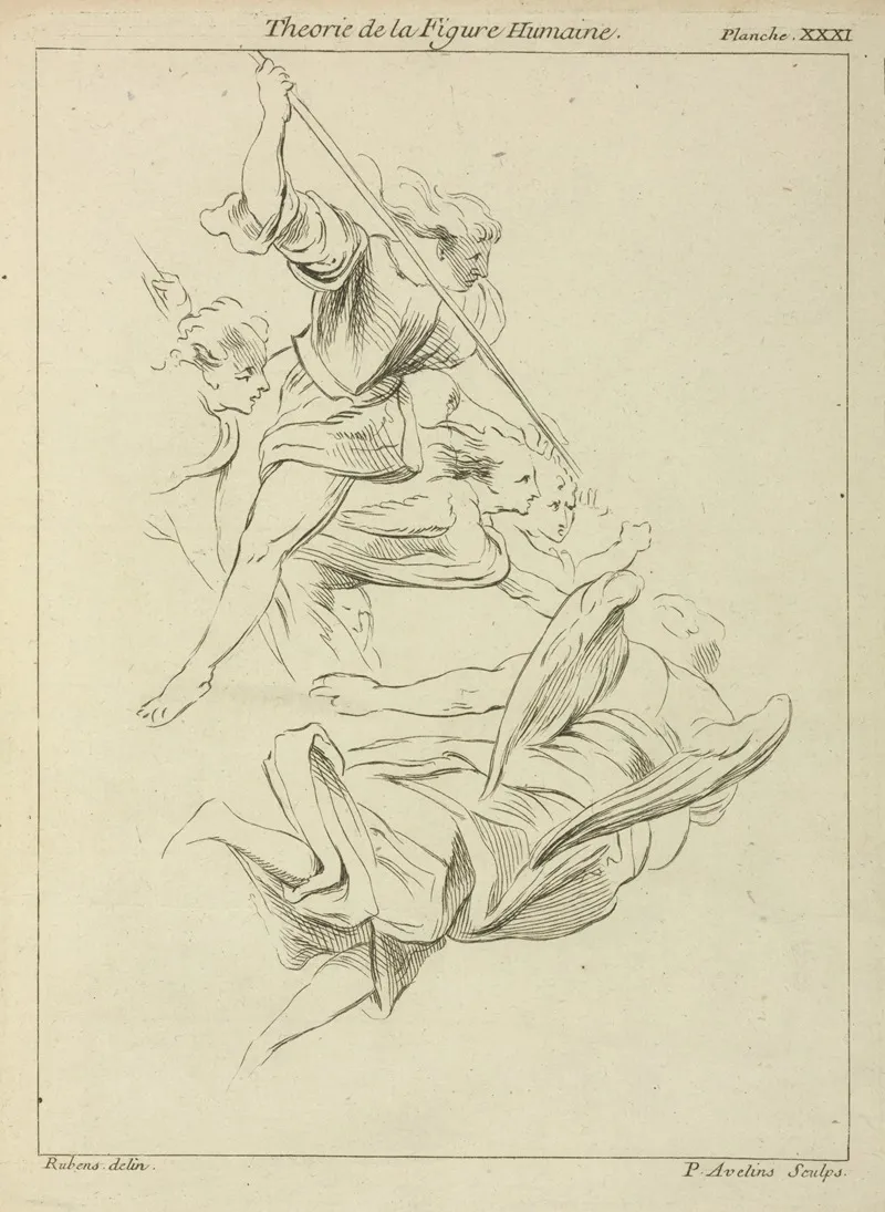 Several Winged Figures In Flight And A Figure With A Spear Wall Art by Peter Paul Rubens - High-Resolution Digital Print