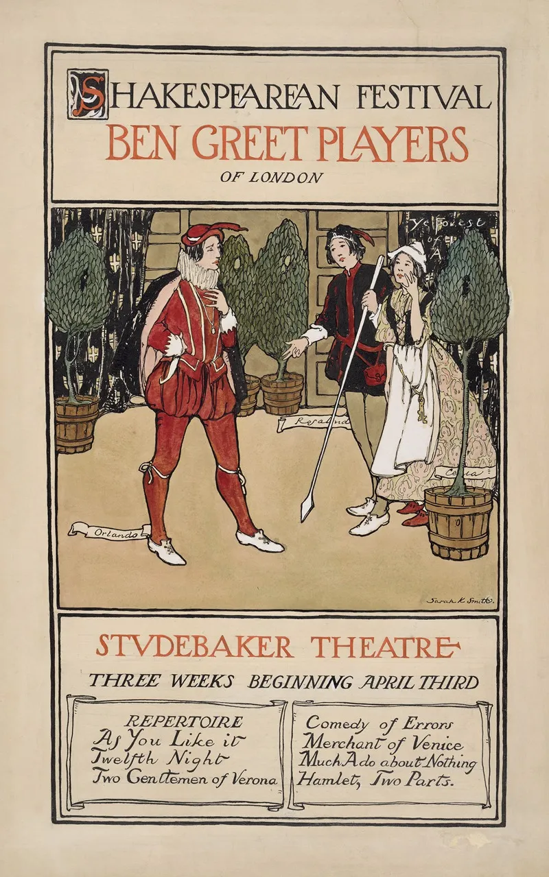 Shakespearean Festival Ben Greet Players Of London Studebaker Theater Wall Art by Sarah K. Smith - High-Resolution Digital Print