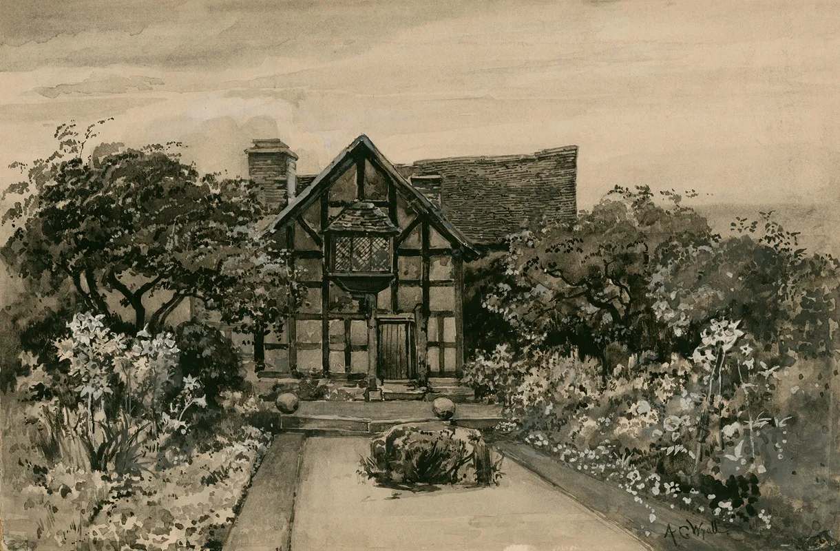 Shakespeares Garden Back View Of The Birthplace From Garden Wall Art by A.C. Wyatt - High-Resolution Digital Print