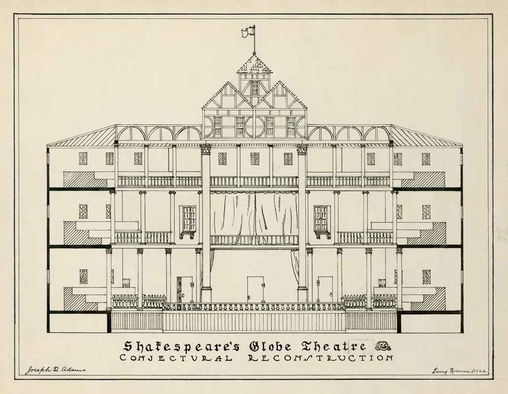 Shakespeares Globe Theatre Conjectural Reconstruction Wall Art by Joseph Quincy Adams - High-Resolution Digital Print