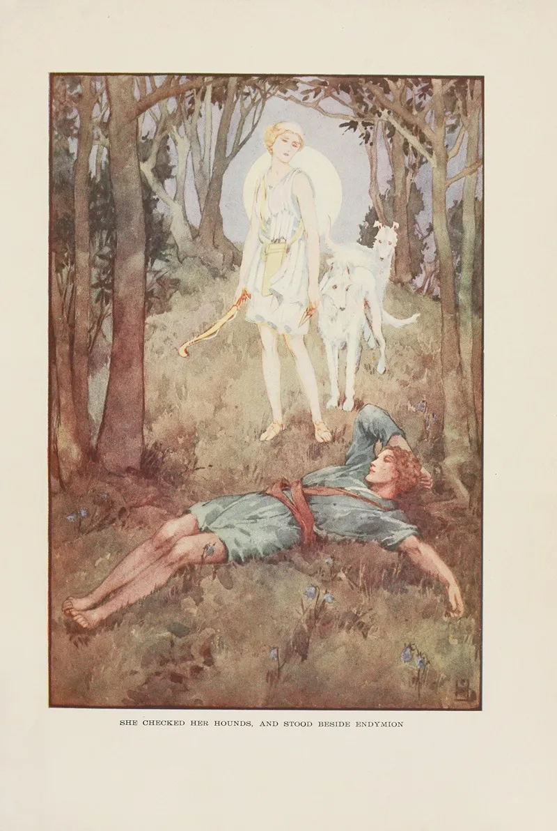 She Checked Her Hounds And Stood Beside Endymion Wall Art by Helen Stratton - High-Resolution Digital Print