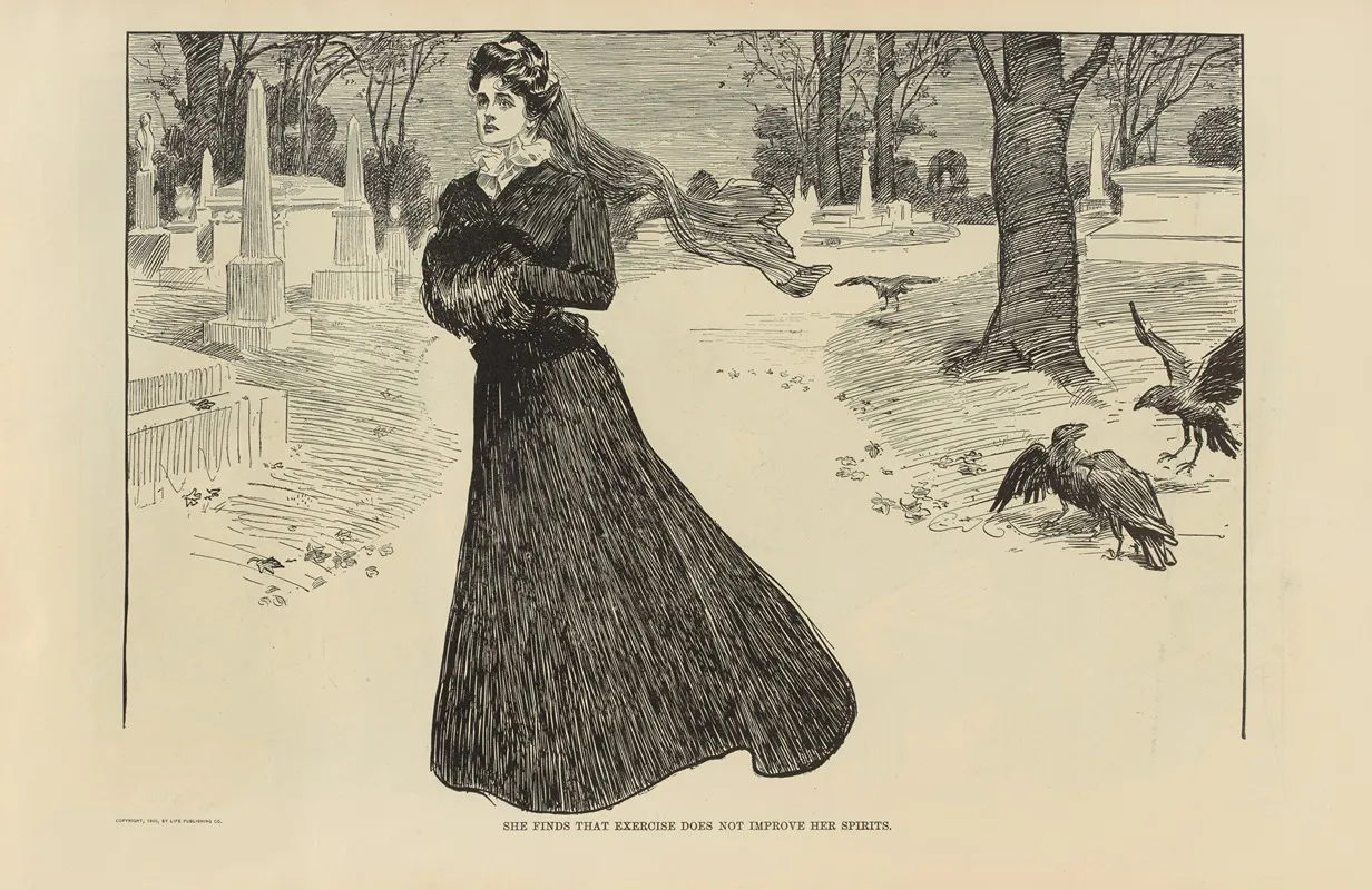 She Finds That Exercise Does Not Improve Her Spirits Wall Art by Charles Dana Gibson - High-Resolution Digital Print