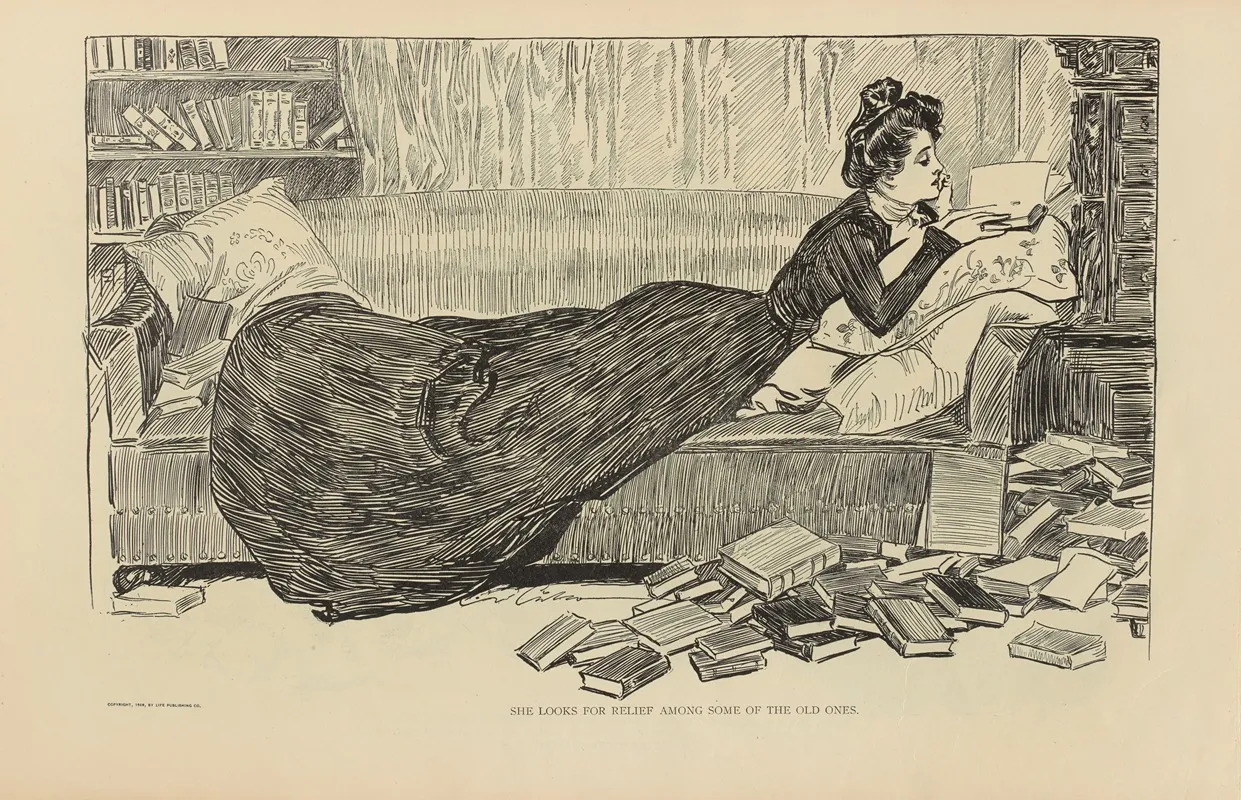 She Looks For Relief Among Some Of The Old Ones Wall Art by Charles Dana Gibson - High-Resolution Digital Print